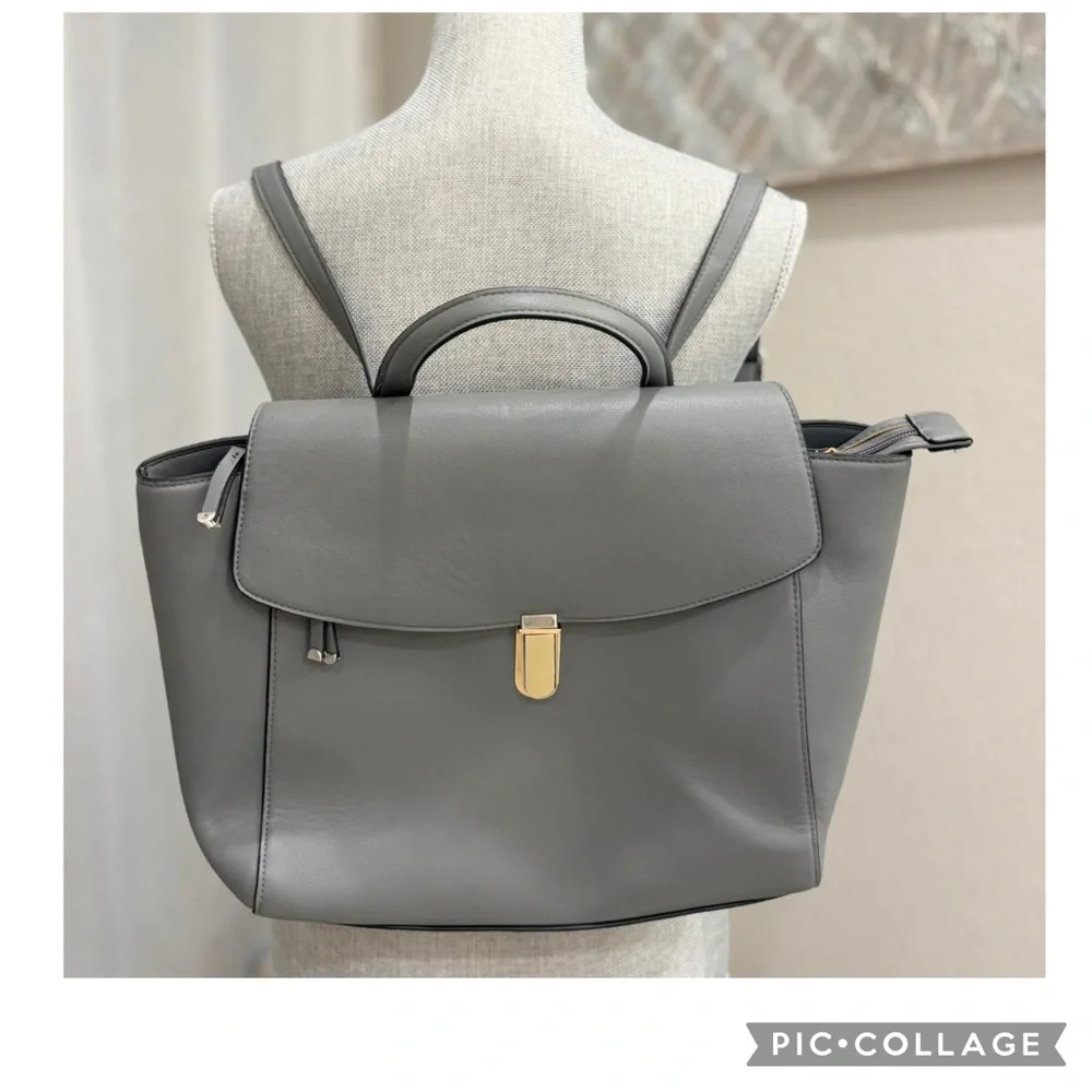 Alfani Gray Convertible Backpack Purse Faux Leather Work Travel Bag